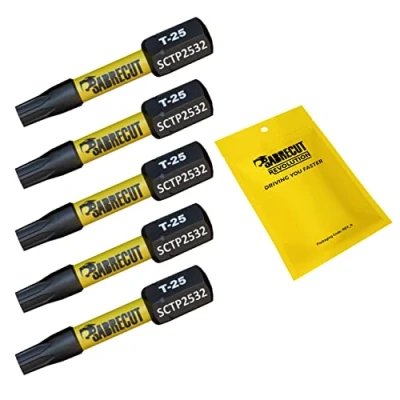 Image of 5 x SabreCut SCTP2532_5 32mm T25 TX25 Torx Tamper Proof Security Magnetic Impact Screwdriver Driver Bits Set Heavy Duty Compatible with Dewalt Milwaukee Bosch Makita and More