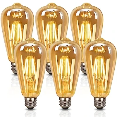 Image of LED Edison Bulb E27, Vintage Light Bulb, 4W E27 Bulbs, Filament Antique Style Retro Amber Glass Screw Lamp, ST64 2200K 430LM 6 Pack