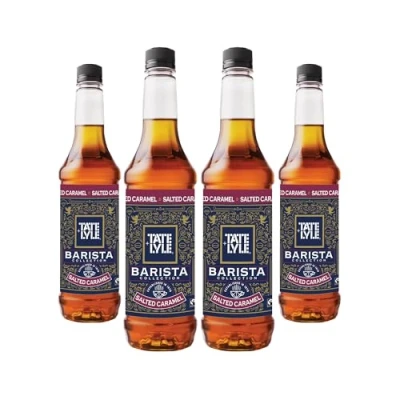 Image of Tate &amp; Lyle Salted Caramel Syrup Fairtrade Set Accessories, Vegan and Vegetarian Friendly Coffee Syrup, Cold Hot Drinks Contains Cane Sugar 4 x 750ml