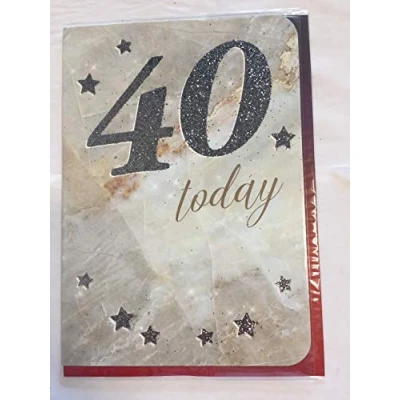 Image of Mens Male Age 40 40th Forty Fortieth Today Birthday Card Grey/Silver Words/Stars Glitter Detail(OTB17473)