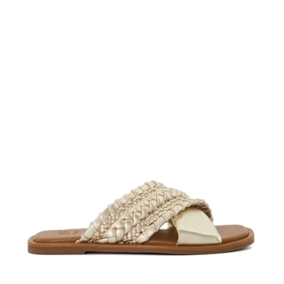 Image of Dune London Womens Ladies Leaves Flat Leather Cross Over Sandals Gold (archived) Size UK 3