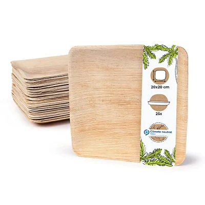 Image of BIOZOYG Palmware DTW05359 Disposable palm leaf plate, 25 pieces, angled, 20x20 cm, compostable