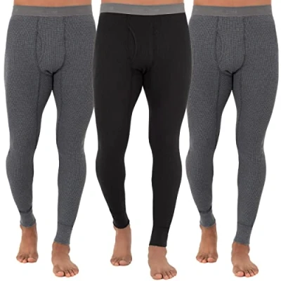 Image of Fruit of the Loom Men&#039;s Recycled Premium Waffle Thermal Underwear Long Johns Bottom (1, 2, 3, and 4 Packs) Pajama, Greystone Heather/Greystone Heather/Black, Medium (Pack 3)