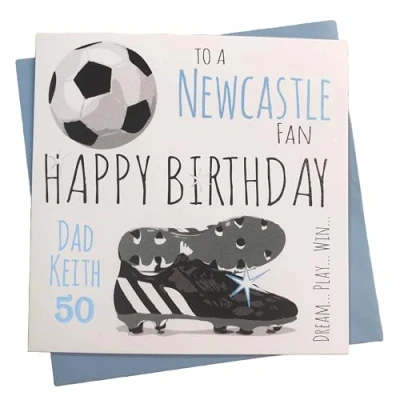 Image of WHITE COTTON CARDS PERSONALISED Newcastle United Magpies FC Football Club Fan Birthday Card (11 PER)
