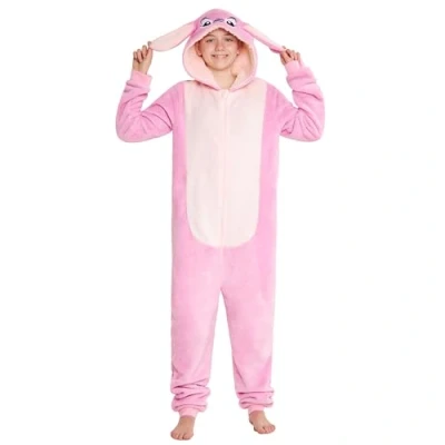 Image of Disney Stitch Onesie for Kids Fleece Pyjamas Lounge Wear Eeyore Minnie Mouse Gifts (13 14 Years, Pink Angel)