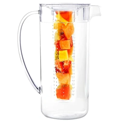 Image of Youngever 2 Quarts Plastic Pitcher with Lid, Clear Great for Iced Tea, Sangria, Lemonade (with Infuser)
