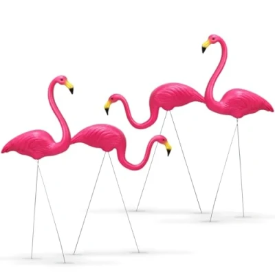 Image of Crystals Flamingo Garden Ornaments Pair of Pink Yard Statues with Ground Spikes Durable Weatherproof PE Decoration for Lawn, Patio, or Outdoor Display (4)