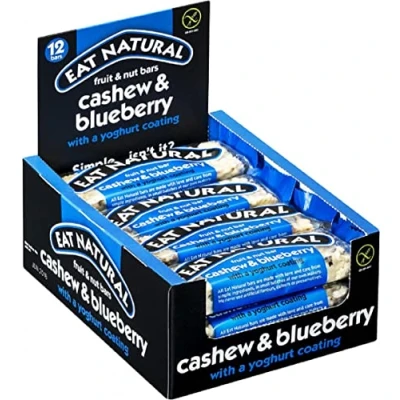 Image of Eat Natural Bars with a Yoghurt Coating 45g (Pack of 12) Cashew &amp; Blueberry, 540 gram
