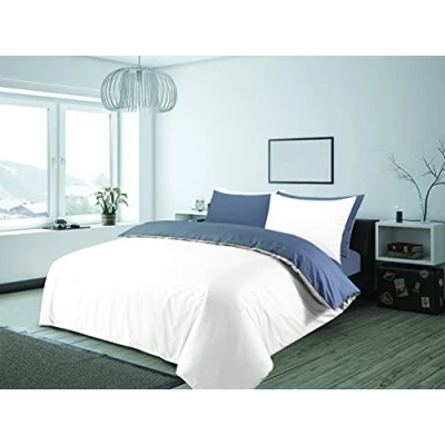 Image of Charlotte Andersen White &amp; Grey King Duvet Cover Plain Reversible Cotton Blended Bedding Set with Pillowcases