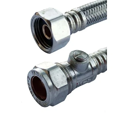Image of Oracstar Flexi Tap Connector 15mm x 1/2&quot; 50cm + Iso Valve 9.5mm