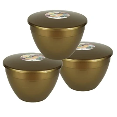 Image of Just Pudding Basins Multipack Gold Coloured 2 Pint 1.14lt Basin and Lid (3 Pack)