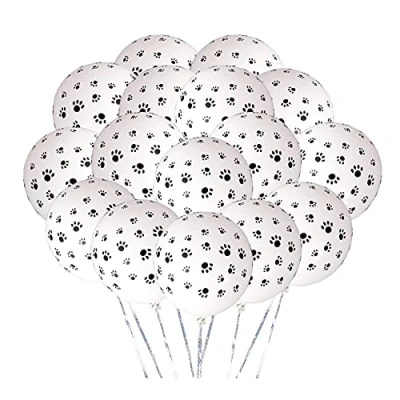 Image of Fvomye 24 Pieces Paw Print Latex Balloons Black and White Safari Animal Themed Dog Theme Birthday Party Supplies for Kids Puppy Decoration