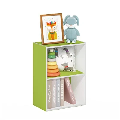 Image of Furinno Luder 2 Tier Open Shelf Bookcase, Green/White