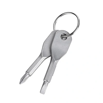 Image of Mini Screwdriver Keychain Set, Portable Flat Head Stainless Steel and Phillips Set Tool Multifunctional EDC Pocket with Key Ring (Silver)
