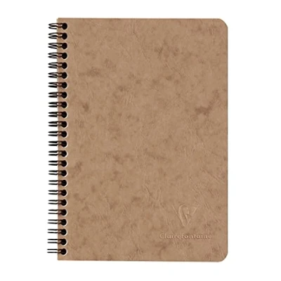 Image of Clairefontaine Ref 78566C Age Bag Wirebound Notebook (120 Pages) A5 Size, Lined Rulings, 90gsm Brushed Vellum Paper, Pocket for Loose Documents Brown Cover