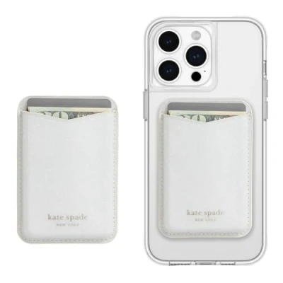 Image of Kate Spade New York Magnetic Wallet/Card Holder Compatible with MagSafe Phones and Cases White Glitter