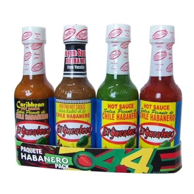 Image of El Yucateco 4 Pack Hot Sauce Bundle, 1 Red Sauce, Green Xtra Carribbean