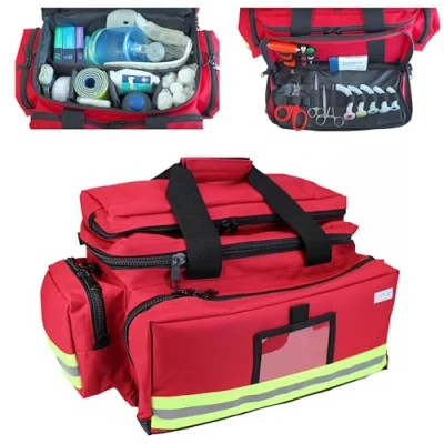 Image of EVAQ8 Medical Equipment Bag Red Padded Sides to Protect Contents for Doctors, Paramedics, First Responders Unkitted