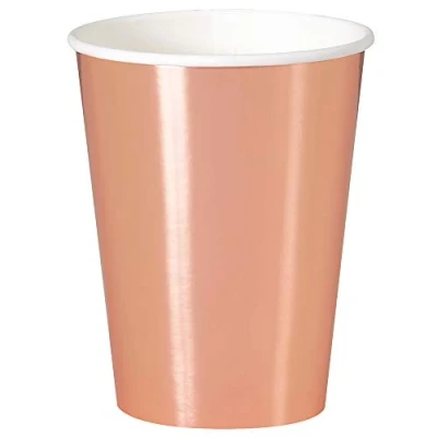 Image of Stunning Rose Gold Foil Paper Cups (340g) Elegant Board Design for Premium Celebrations &amp; Parties 8ct