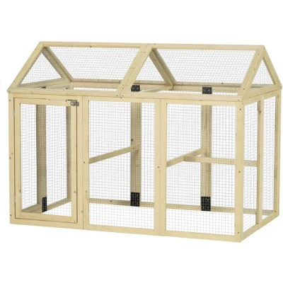 Image of PawHut Large Chicken Run, Wooden Coop, Pet Playpen w/Combinable Design Natural Wood Finish
