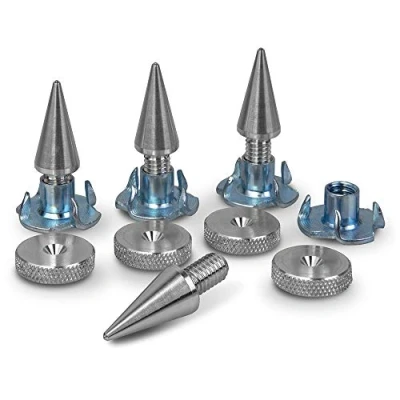 Image of PrecisionGeek Speaker Spikes Pads Set Aluminium, 4 pieces of M6 Spikes, 16mm diameter Knurled and Wood inserts