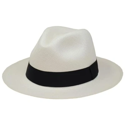 Image of Tumia LAC Traditional Foldable/Rollable Genuine Panama Hat White with Black Band 55cm