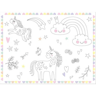 Image of Folat Unicorns &amp; Rainbows 68337 Placemats Colouring Pages, Set of 6, Multi Colour
