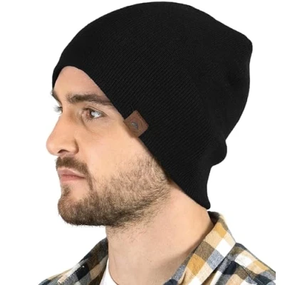 Image of Tough Headwear Knitted Beanie Winter Hats for Men &amp; Women Mens Toboggan Hat Knit Caps Womens Beanies Black