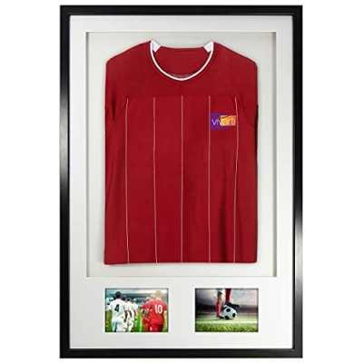 Image of Vivarti DIY Adult 3D Mounted + Double Aperture Sports Shirt Display Frame for Football Shirt, Rugby Band T Shadow Box 61 x 91.5cm Black Frame, White Mount, Backing Card