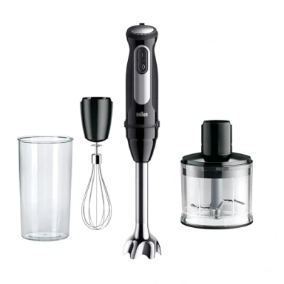 Image of Braun MultiQuick 5 Pro MQ 55236 M, Hand Blender with PowerBell Plus Technology, 25 Speed Wheel+Turbo, Easy Click System for Accessories, 600ml Chopper, Metal Whisk and Beaker, 1000W, Black