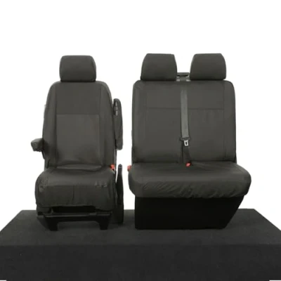 Image of My Van Seat Covers MVSC103BAD4 Tailored Waterproof Front (Single/Double WITH Armrests) Black To Fit VW Transporter T6/T6.1 Kombi 2015 Onwards