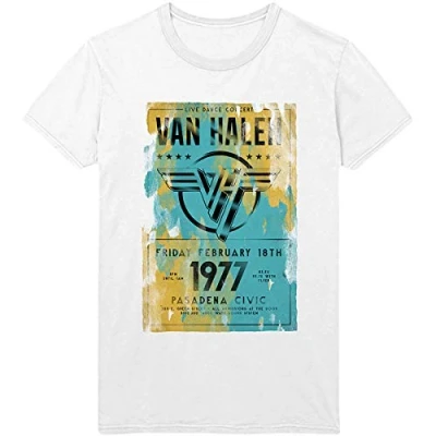 Image of Van Halen Tour Pasadena 1977 Official Tee T Shirt Mens Unisex (XX Large) White