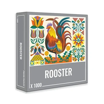 Image of Cloudberries Rooster Puzzle Beautifully Illustrated 1000 Piece Chicken Jigsaw for Adults, Featuring Flowers, Birds and Vivid Orange Yellow Colours, Bird Puzzles Adults Pieces