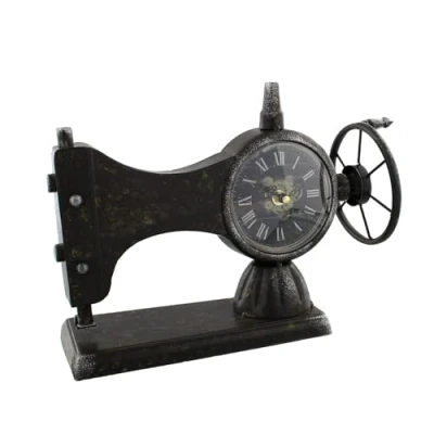 Image of Hometime Metal Mantel Clock Antique Style Sewing Machine
