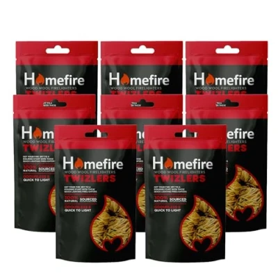 Image of Homefire Natural Odourless Wood Wool Firelighters for Burners, Open Fires, Multi fuel Stoves and Pizza Ovens (Pack of 8)