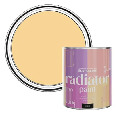 Image of Rust Oleum Yellow Heat Resistant Radiator Paint in Gloss Finish Mustard 750ml