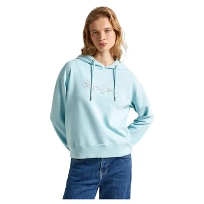Image of Pepe Jeans Women&#039;s Lana Hoodie Hooded Sweatshirt, Blue (Aqua Blue), S