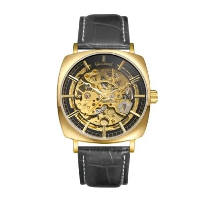 Image of JewelryWe Men&#039;s Leather Mechanical Watch: Classic Automatic Self Winding Skeleton Hollow Dial Large Silver Plated Waterproof Watch Strap Business Casual