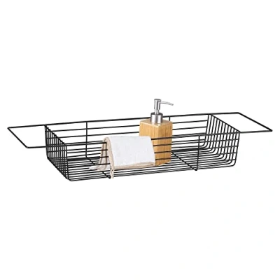 Image of Navaris Wire Bath Tray Metal Bathtub Caddy Rack Over Tub Bridge Organiser Storage Shelf Accessories Holder Basket for Black