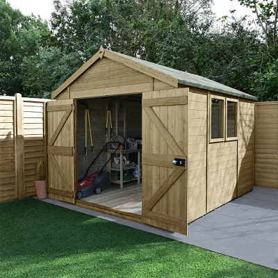 Image of 10&#039; x 8&#039; Forest Timberdale 25yr Guarantee Tongue &amp; Groove Pressure Treated Double Door Apex Shed (3.06m 2.52m)