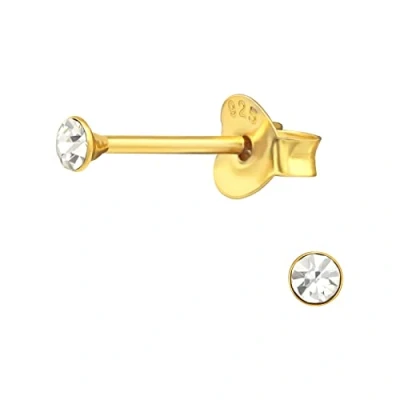 Image of 2.5mm Gold Plated Sterling Silver Crystal Round Tiny Stacking Stud Earrings Very Small
