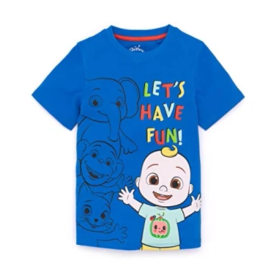 Image of CoComelon T Shirt for Kids Boys Toddlers JJ Ello Kiki Yoyo Character Blue Short Sleeve Musical Top Nursery Rhymes Songs 12 18 Months