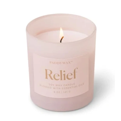 Image of Paddywax Scented Candles Wellness Collection Frosted Glass Candle Fragranced with 100% Essential Oils, 141g, Light Pink Relief