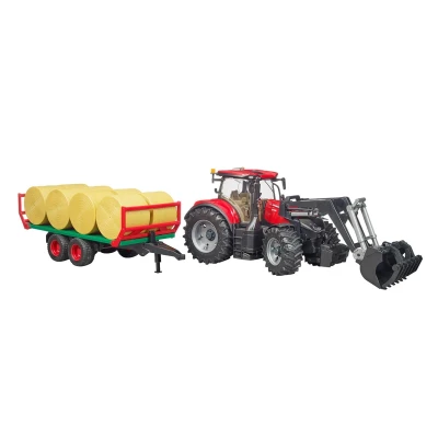 Image of Bruder Case IH Optum 300 CVX with frontloader, bale transport trailer Toys