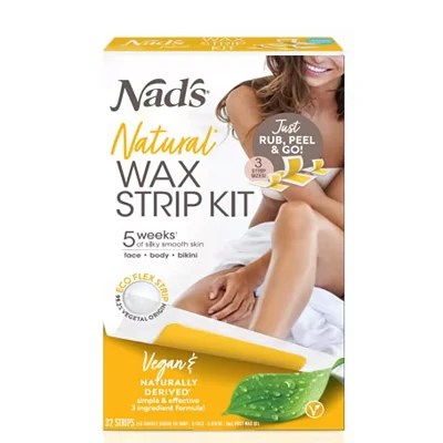 Image of Nad&#039;s Natural Women’s Hair Removal Wax Strips, Head to Toe Kit, Face Body Bikini 32 Assorted Strips &amp; Post Oil