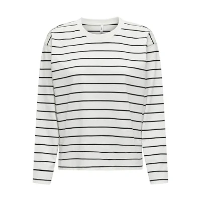 Image of ONLY Women&#039;s Onllaura L/S Boxy Top JRS Longsleeve T Shirt, Cloud Dancer/Stripes: Black, XXL