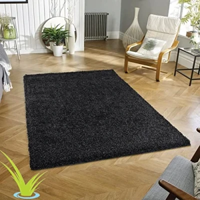 Image of Wadan 120x170cm Anthracite Shaggy Rugs Living Room 5mm Thick Pile Extra Large Small Medium Rectangular Size Soft Touch Area Non Shedding