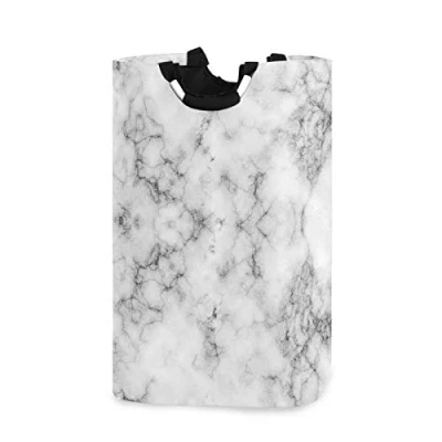 Image of Grunge White Gray Marble Texture Laundry Hamper Basket Bucket Stone Foldable Dirty Clothes Bag Washing Bin Toy Storage Organizer for College Dorms, Kids Bedroom,Bathroom