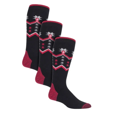 Image of HEAT HOLDERS 3 Pair Multipack Ultra Lite Mens Ski Socks Funky Patterned Striped Knee High (6 11, Black Fairisle)