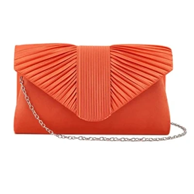 Image of LeahWard Women&#039;s Satin Fabric Flap Clutch Bag Prom Wedding Party Evening Shoulder Handbag (Coral)